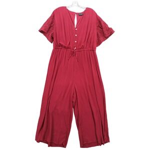 Lane Bryant Jumpsuit Crepe Wide Leg Button Front Lace‎ Sleeve Sz 18P